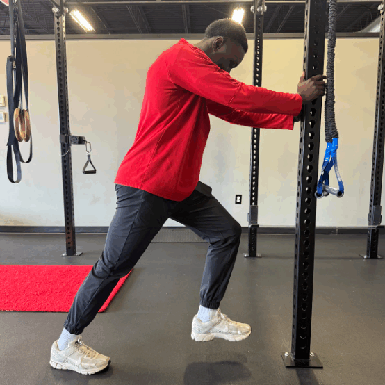 Calf Stretch with Quad Squeeze Calf Stretch with Quad Squeeze